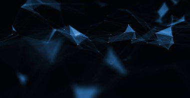 Soyut fütüristik, koyu mavi arka planda çokgen şekilli teknoloji. Dijital teknoloji konsepti tasarla. 3d illüstrasyon