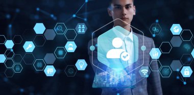 İş, Teknoloji, İnternet ve ağ konsepti. İnsan Kaynakları İK yönetimine adam toplama iş bulma kavramı.