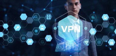 İş, Teknoloji, İnternet ve ağ konsepti. VPN ağ güvenliği internet gizlilik şifreleme kavramı.