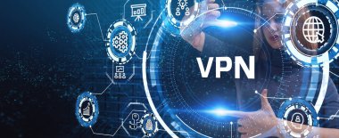 İş, Teknoloji, İnternet ve ağ konsepti. VPN ağ güvenliği internet gizlilik şifreleme kavramı.