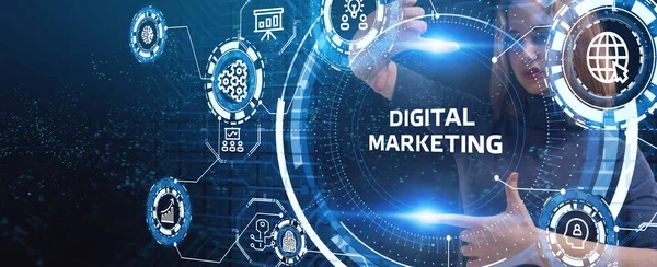 İş, Teknoloji, İnternet ve ağ konsepti. Dijital Pazarlama içerik planlama reklam stratejisi kavramı.