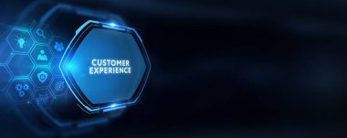 İş, Teknoloji, İnternet ve ağ konsepti. Teknoloji geleceği. Sanal ekran düğmesi: Müşteri Tecrübesi.