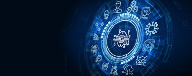 Yapay zeka (yapay zeka), makine öğrenme ve modern bilgisayar teknolojileri kavramları. İş, Teknoloji, İnternet ve ağ kavramı. 