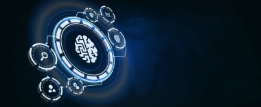 Yapay zeka (yapay zeka), makine öğrenme ve modern bilgisayar teknolojileri kavramları. İş, Teknoloji, İnternet ve ağ kavramı. 