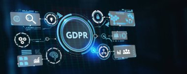 İş, Teknoloji, İnternet ve ağ konsepti. GDPR Genel Veri Koruma Yönetmeliği. 3d illüstrasyon