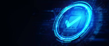 Standart kalite kontrol. Sertifika. İş, teknoloji, internet ve ağ konsepti. 3B illüstrasyon