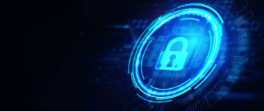 Siber güvenlik veri koruması iş teknolojisi gizlilik kavramı. 3d illüstrasyon