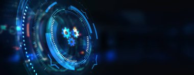 İş, Teknoloji, İnternet ve ağ konsepti. Otomasyon Yazılım Teknolojisi İşlem Sistemi. 3d illüstrasyon