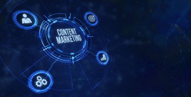 İnternet, iş, teknoloji ve ağ konsepti. Dijital Pazarlama içerik planlama reklam stratejisi kavramı