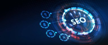 İş, Teknoloji, İnternet ve ağ konsepti. SEO Arama Motoru optimizasyon pazarlama sıralaması. 3B illüstrasyon