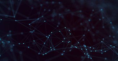 Soyut fütüristik, koyu mavi arka planda çokgen şekilli teknoloji. Dijital teknoloji konsepti tasarla. 3d illüstrasyon