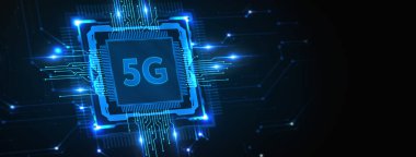 5G ağı konsepti, yüksek hızlı mobil internet, yeni nesil ağlar. İş, modern teknoloji, internet ve ağ kurma kavramı. 3B illüstrasyon