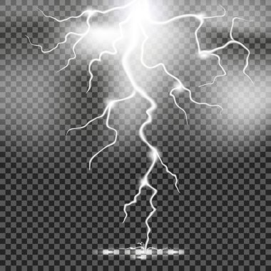 Lightning'ler kümesi. Gök gürültüsü fırtına ve Lightning'ler. Sihirli ve parlak ışık efektleri. Vektör Illustration.Eps10