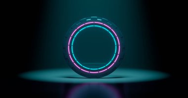 3D görüntüleme, soyut arkaplan, yuvarlak portal, pembe mavi neon ışıklar, sanal gerçeklik, daireler, enerji kaynağı, parlayan halkalar, boş alan, çerçeve, ultraviyole spektrum