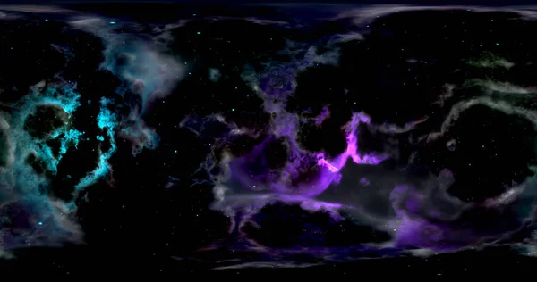 3D görüntüleme. Nebula ve yıldızlarla dolu bir arka plan. Çevre 360 HDRI haritası. Eş dikdörtgen projeksiyon, küresel manzara. Grafik illüstrasyon.