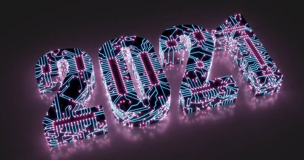 Απόδοση Εικονογράφηση Του 2021 Στυλ Ηλεκτρονικών Κυκλωμάτων Neon Tracks Και — Φωτογραφία Αρχείου