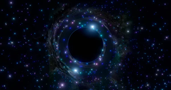 Чорна Діра Над Зоряним Полем Відкритому Космосі Викривлення Світла Проходить — стокове фото