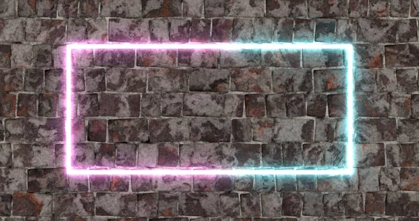 3Dレンダリング スポットライトからネオンピンクの光で照らされたレンガの壁 要約背景表面への光の影響 — ストック写真