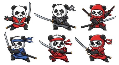 Bir dizi şirin Çin pandası.