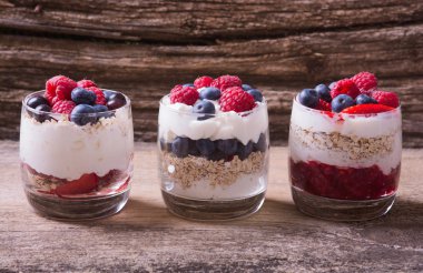 Yoğurtlu yulaf ezmesi, böğürtlen, ahududu ve çilek