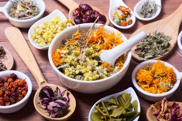 Otlar, meyveler ve çiçekler