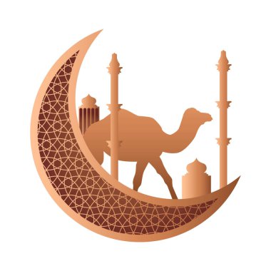 Cami ve Kurban Eden Altın İslami Ay