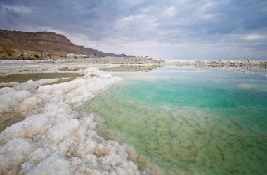 Tuz yatakları, Ölü Deniz 'in tipik manzarası, İsrail.