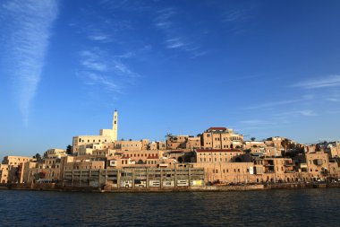 İsrail, Jaffa -7 Mart 2016: Denizden Eski Jaffa Panoraması.