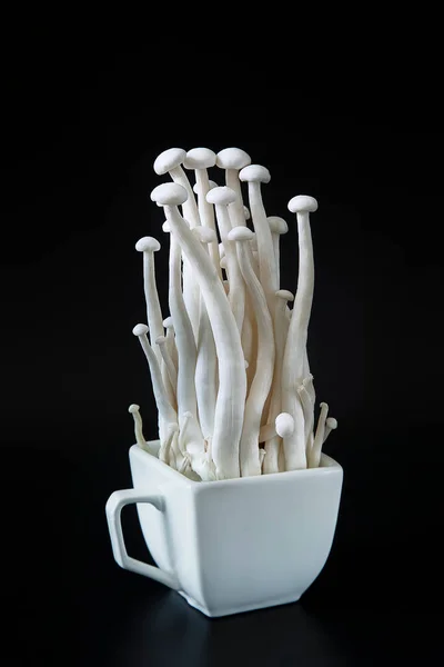 Enoki Mushrooms Asian Food Products Black Background — ストック写真