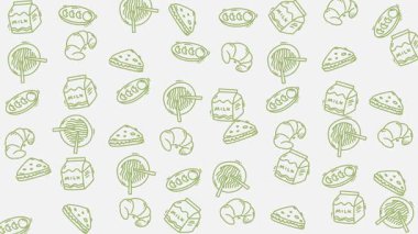 Şirin çizgi film balıkları, köpek, kuş ve panda içeren kusursuz karalama hayvan desenli animasyonlar. Çocuklar için koyu mavi arka planda en az yeşil çizgi sanatı, hareket tasarım projeleri.