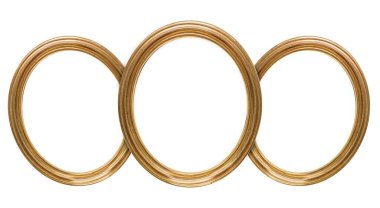 Beyaz arkaplanda izole edilmiş resimler, aynalar veya fotoğraflar için üçlü altın çerçeve (triptych)