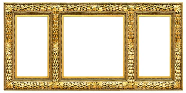 Τρίκλινο Χρυσό Πλαίσιο Τρίπτυχο Για Πίνακες Καθρέφτες Φωτογραφίες Που Απομονώνονται — Φωτογραφία Αρχείου