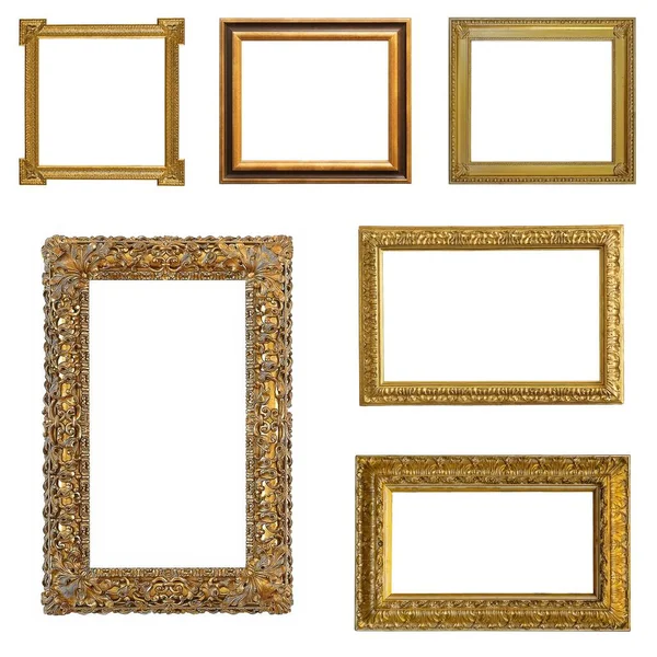 Set Van Gouden Lijsten Voor Schilderijen Spiegels Foto Geïsoleerd Witte — Stockfoto