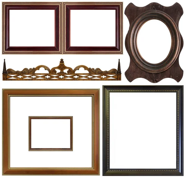 Conjunto Molduras Madeira Para Pinturas Espelhos Fotos Isoladas Sobre Fundo — Fotografia de Stock