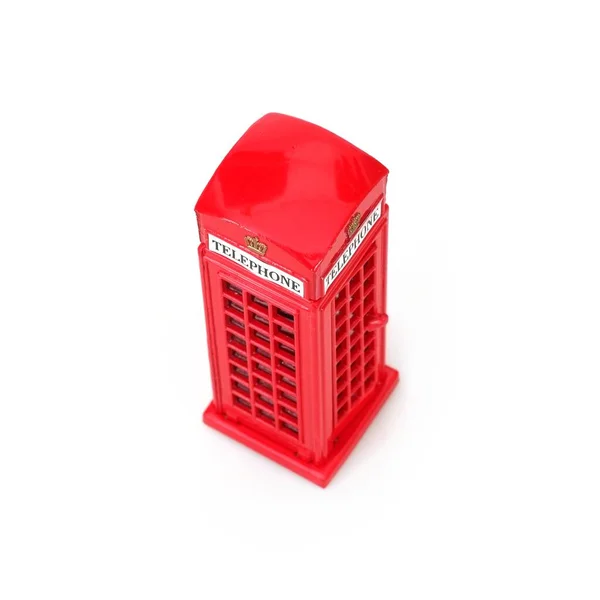 Famosa Cabina Telefónica Roja Inglesa Diseño Miniatura Aislado Sobre Fondo —  Fotos de Stock