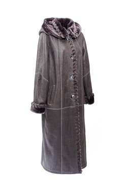 Kadın koyun derisi hakiki deri ve kürkü beyaz arka planda izole edilmiş.