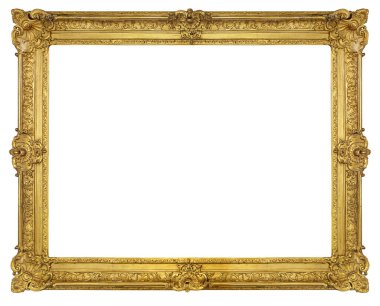 Tablolar, aynalar veya beyaz arka planda izole edilmiş fotoğraf için altın çerçeve. Kırpma yolu ile tasarım ögesi