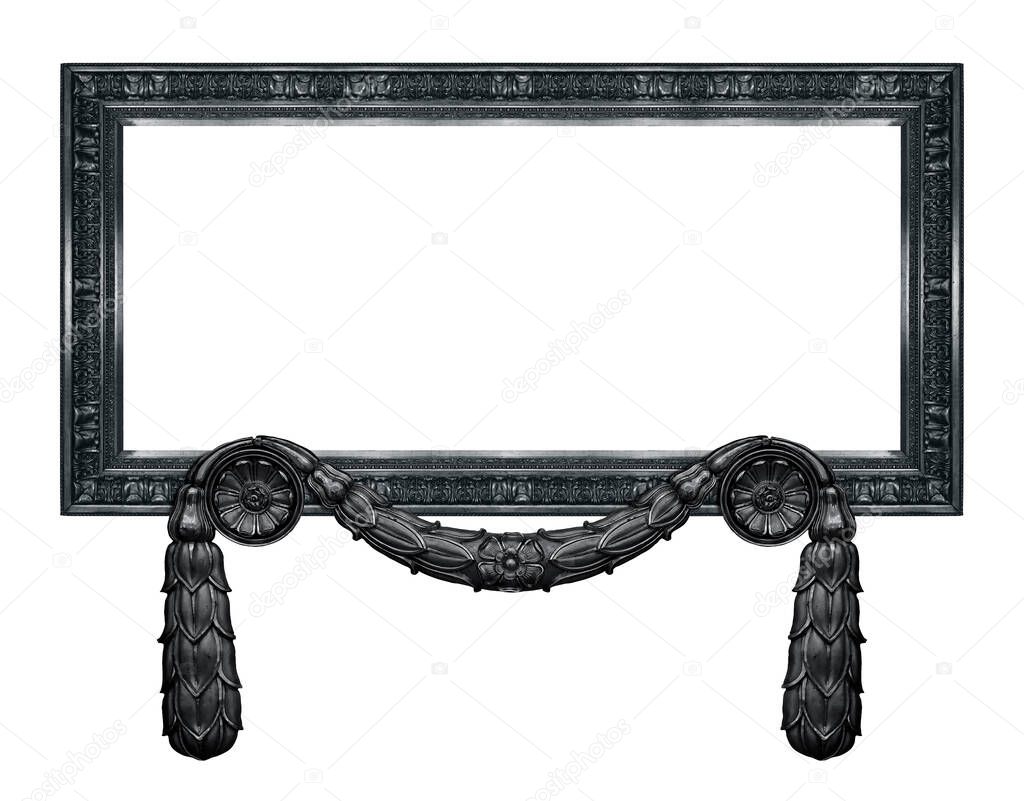 Frames with black decor for paintings, mirrors or photo isolated on white background