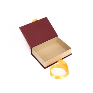 Red gift box with silk ribbon isolated on white background