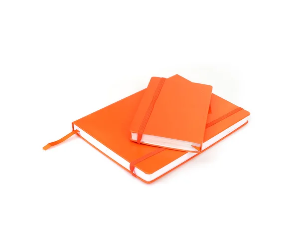 Deux Carnets Orange Isolés Sur Fond Blanc — Photo