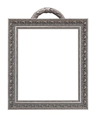 Beyaz arkaplanda izole edilmiş resimler, aynalar veya fotoğraf için gümüş çerçeve