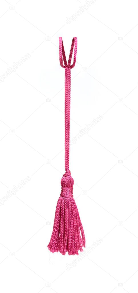 Pink silk tassel isolated on white background for creating graphic concepts