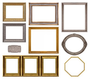 Tablolar, aynalar veya beyaz arkaplanda izole edilmiş fotoğraf için ahşap çerçeve