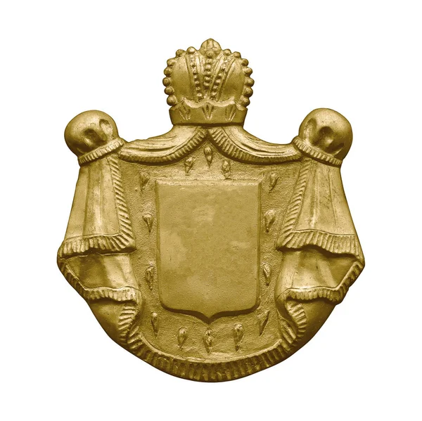 Brasão Armas Dourado Escudo Para Criar Uma Inscrição Comemorativa Isolado — Fotografia de Stock