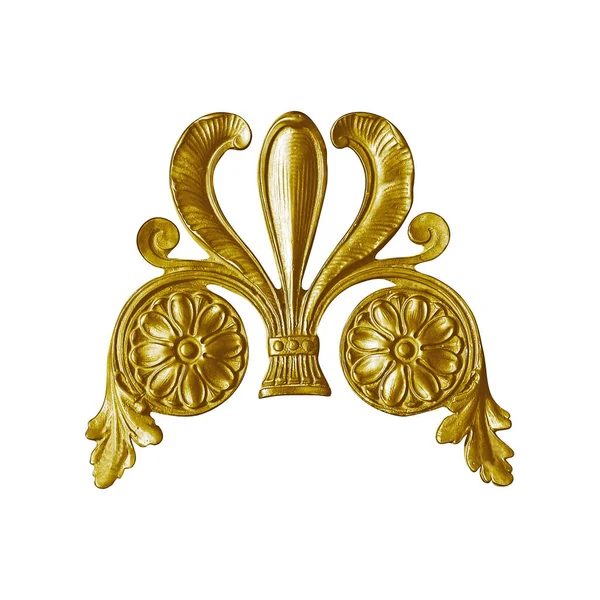 Elemento Decorativo Dourado Com Padrão Floral Isolado Fundo Branco Elemento — Fotografia de Stock