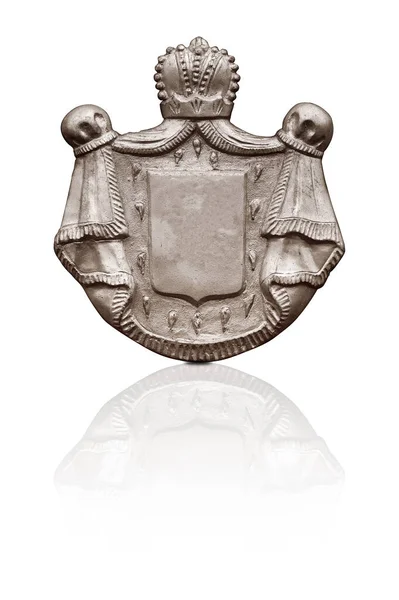 Silbernes Wappen Schild Zur Erstellung Einer Gedenkschrift Isoliert Auf Weißem — Stockfoto