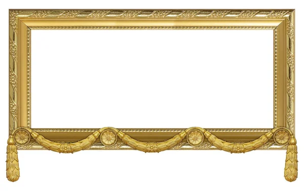Panoramic Golden Frame Paintings Mirrors Photo Isolated White Background Design — Stock Photo, Image