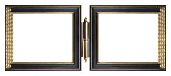 Double Wooden Frame Diptych Paintings Mirrors Photos Isolated White Background — Stock Photo, Image