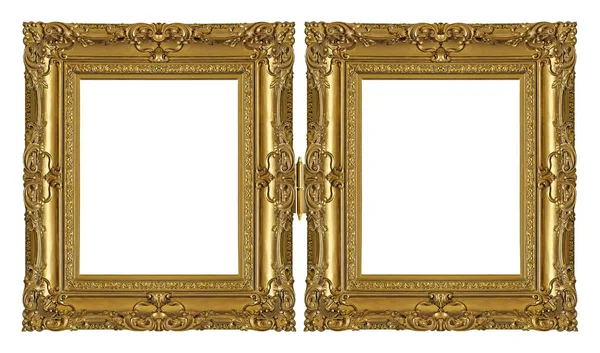 Διπλό Χρυσό Πλαίσιο Δίπτυχο Για Πίνακες Καθρέφτες Φωτογραφίες Που Απομονώνονται — Φωτογραφία Αρχείου