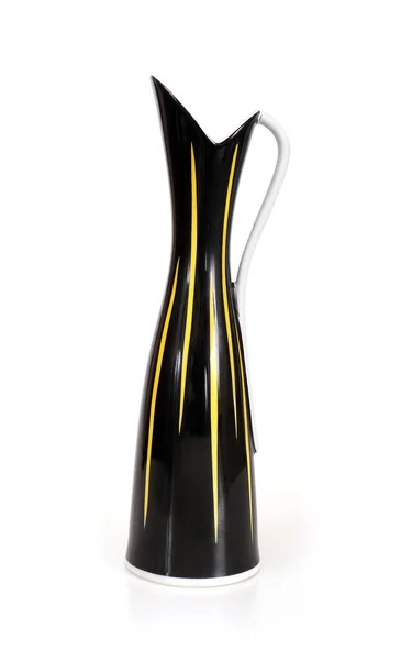 Keramische Schwarze Und Gelbe Vase Isoliert Auf Weißem Hintergrund — Stockfoto